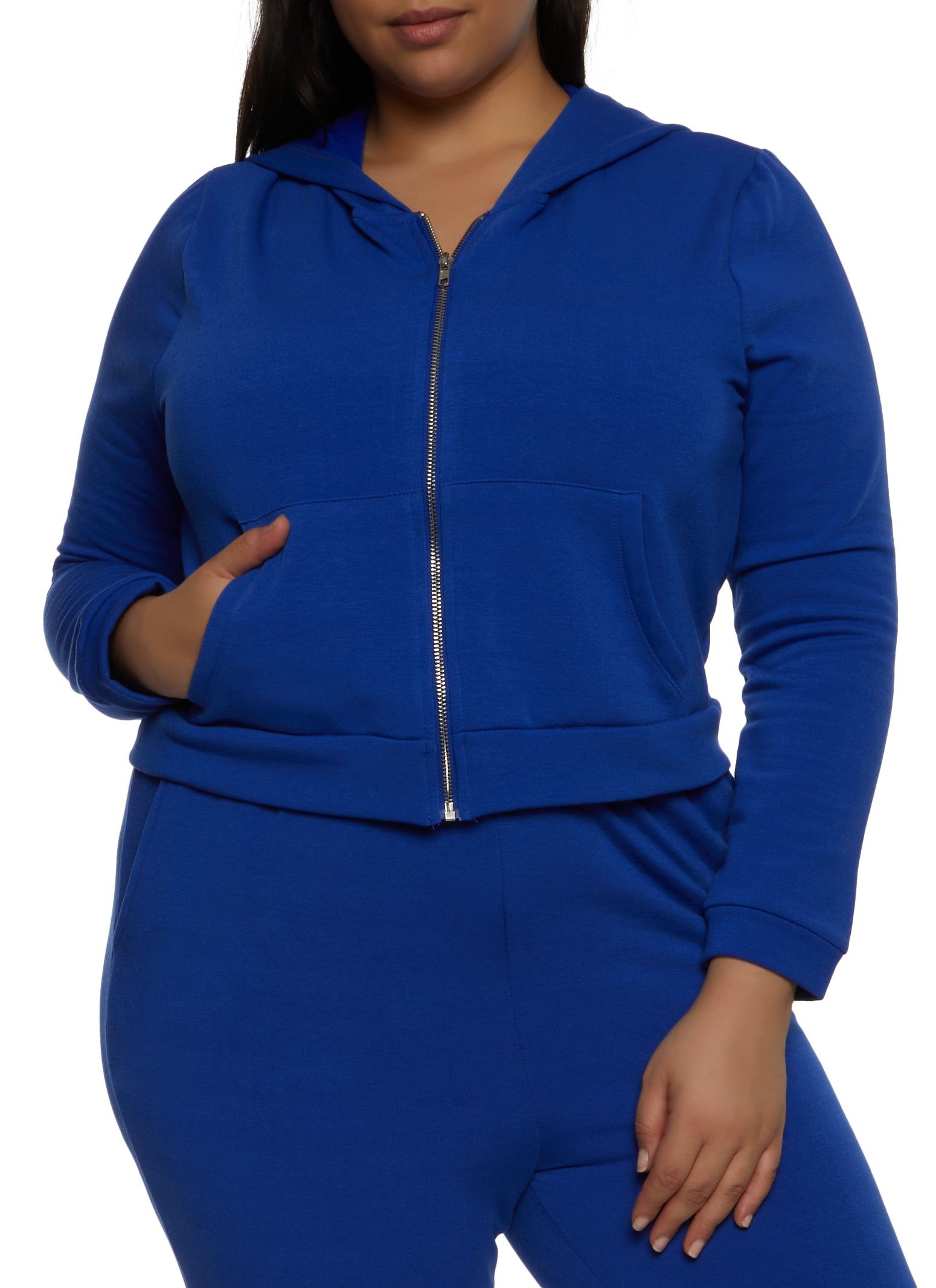 Plus Size Fleece Zip Front Cropped Hoodie sold by Rainbow