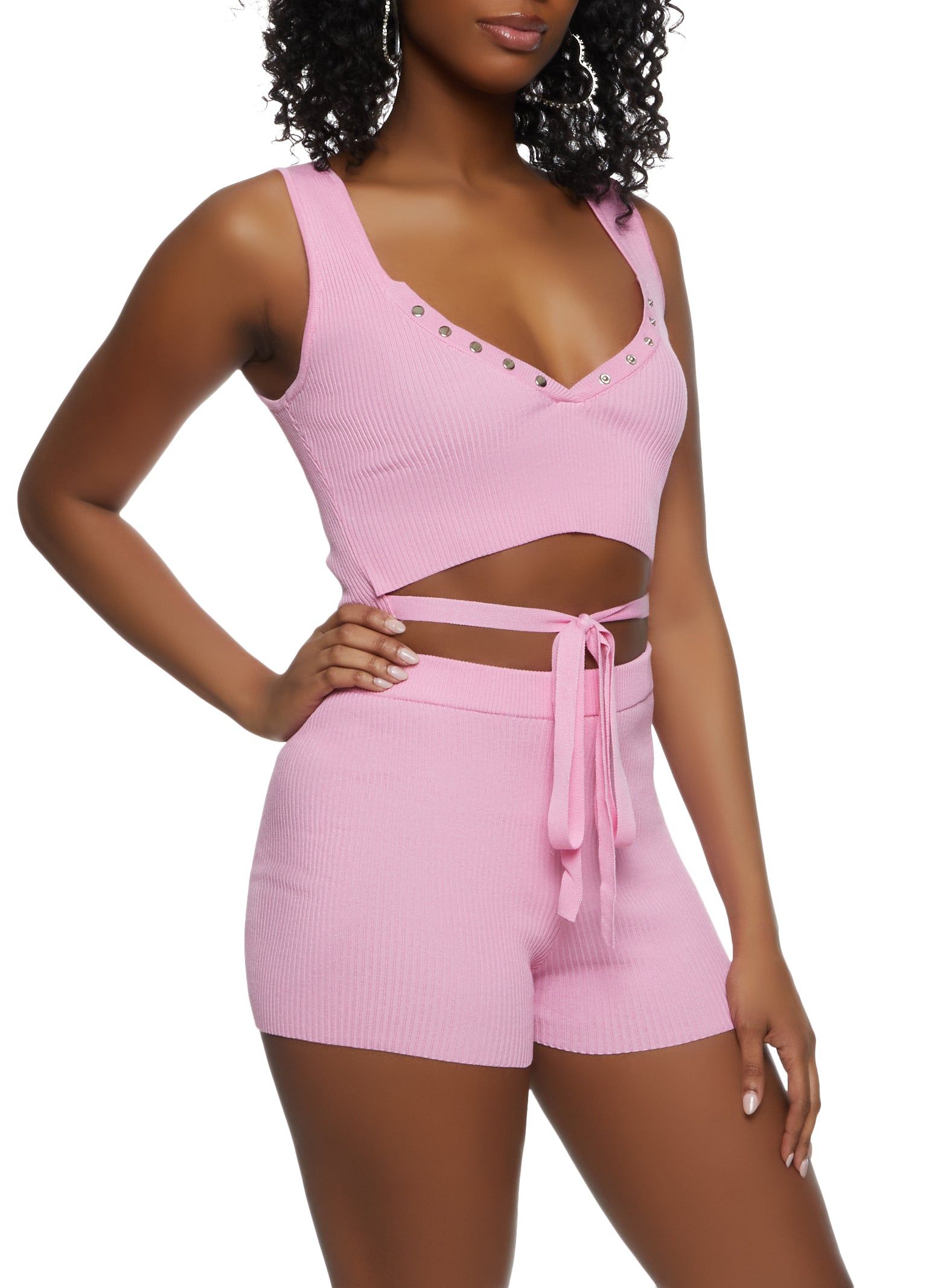 Ribbed Snap Button Detail Tie Front Tank Top sold by Rainbow product image thumbnail 2