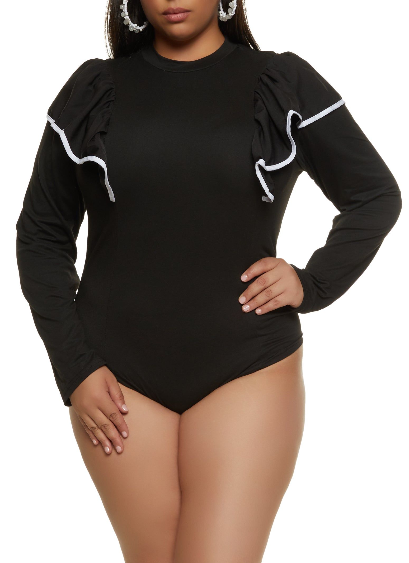 Plus Size Contrast Ruffle Trim Bodysuit sold by Rainbow