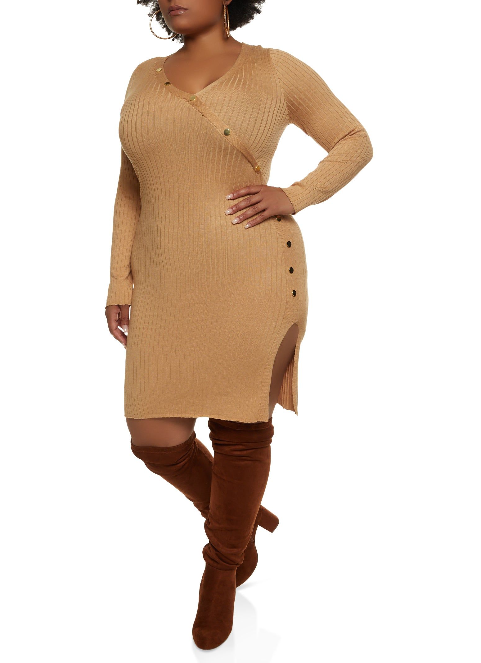 Plus Size Faux Snap Button Detail Midi Dress sold by Rainbow product image thumbnail 2