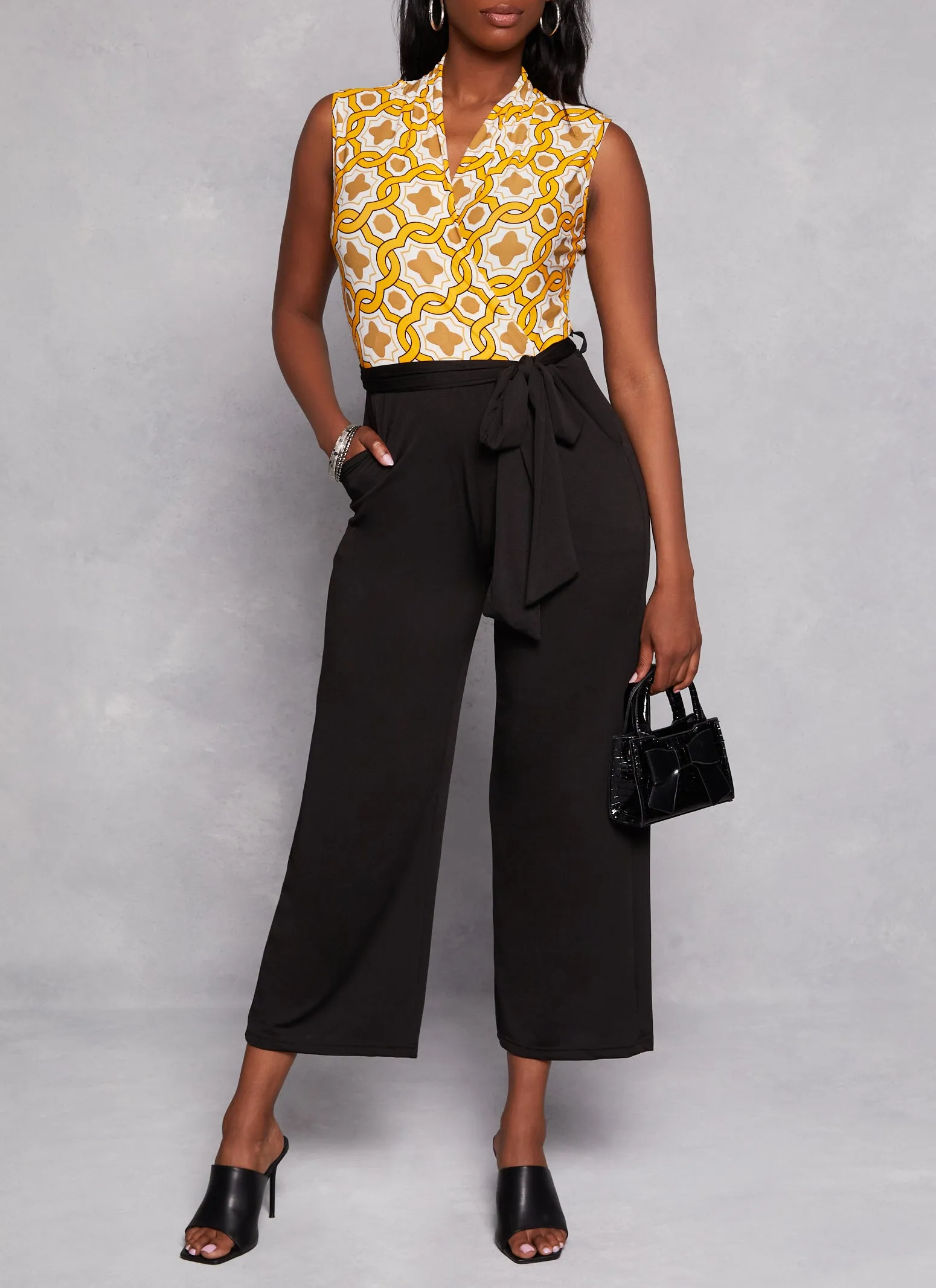 Printed Faux Wrap Tie Waist Jumpsuit sold by Rainbow product image thumbnail 2