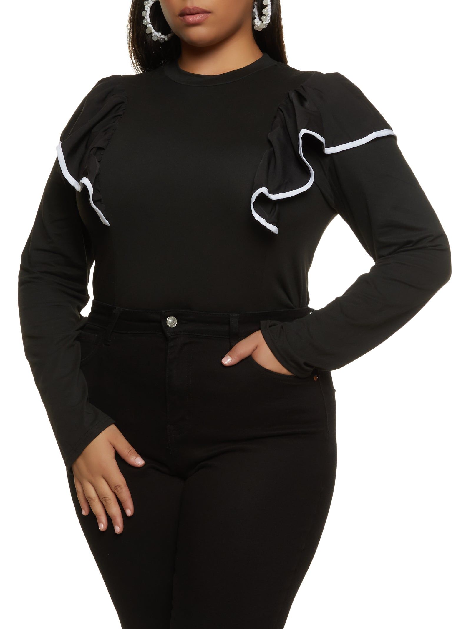 Plus Size Contrast Ruffle Trim Bodysuit sold by Rainbow product image thumbnail 2