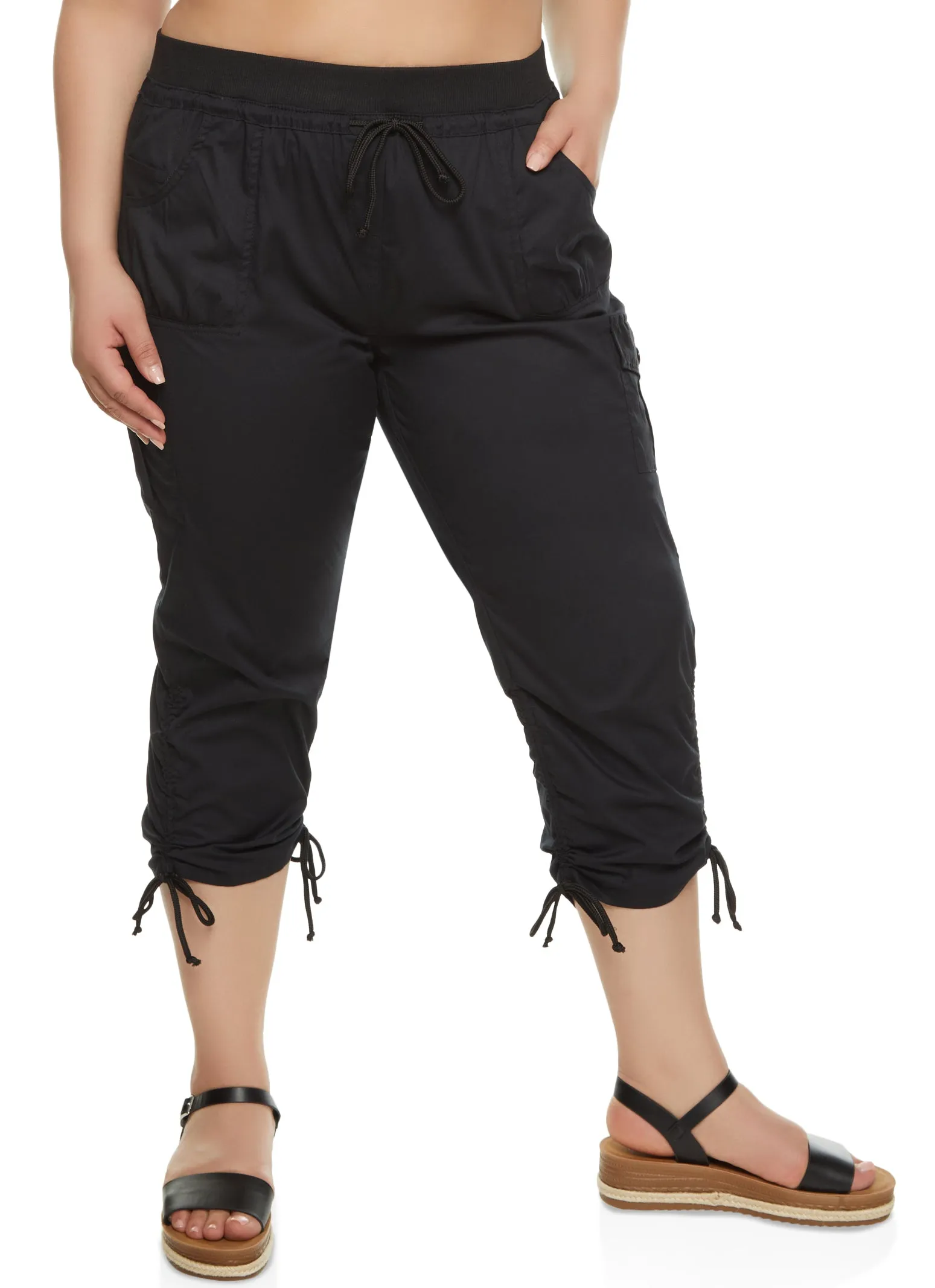 Plus Size High Waisted Ruched Cargo Capri Pants sold by Rainbow
