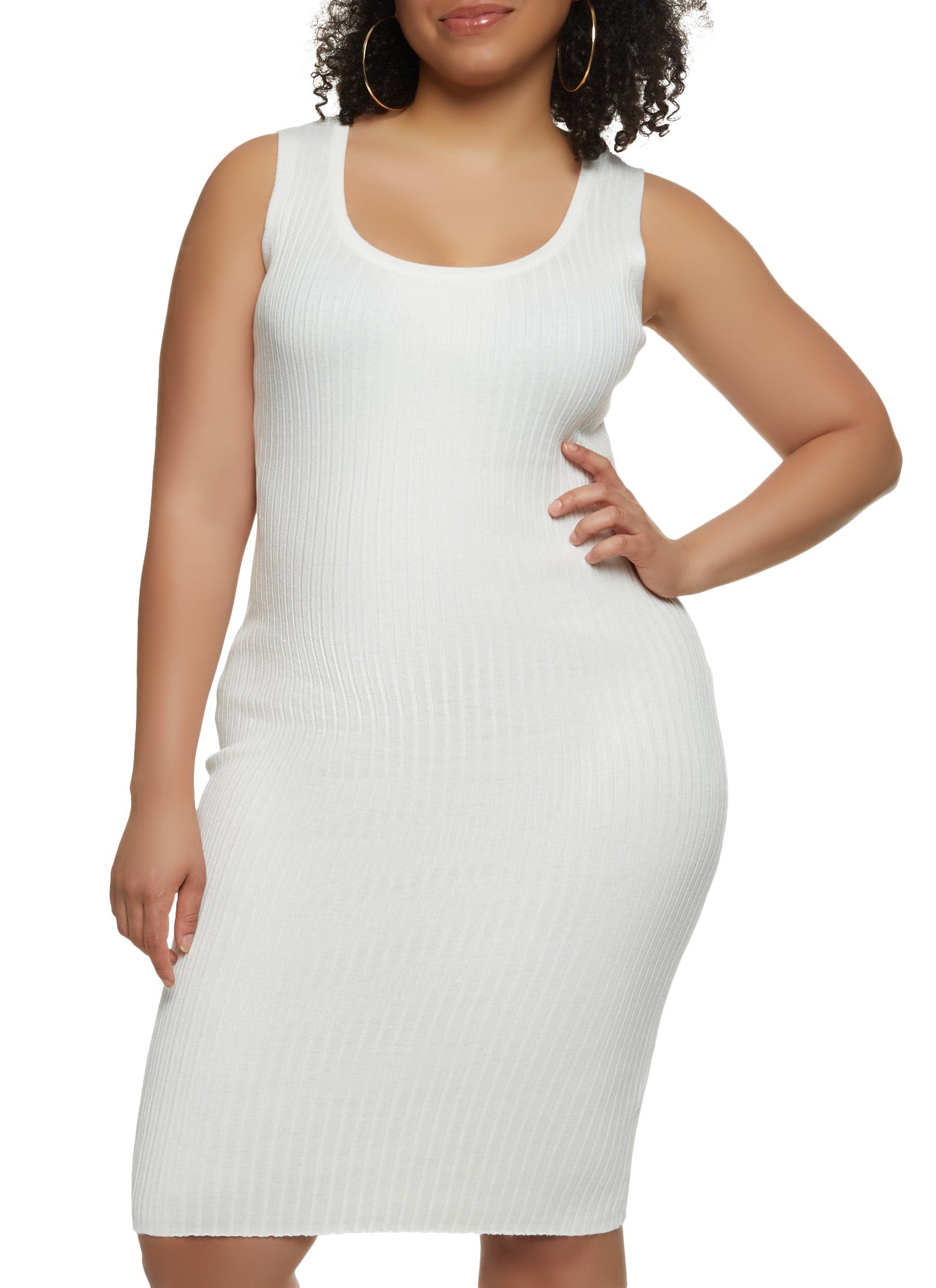 Plus Size Ribbed Knit Scoop Neck Tank Dress sold by Rainbow