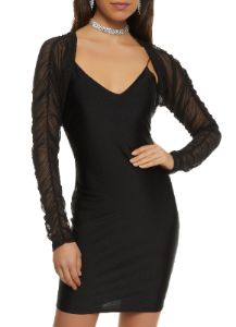 Mesh Ruched Sleeve Open Front Bolero sold by Rainbow