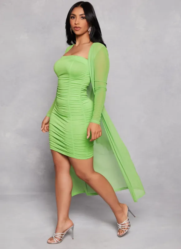 Mesh Ruched Tube Dress with Duster sold by Rainbow