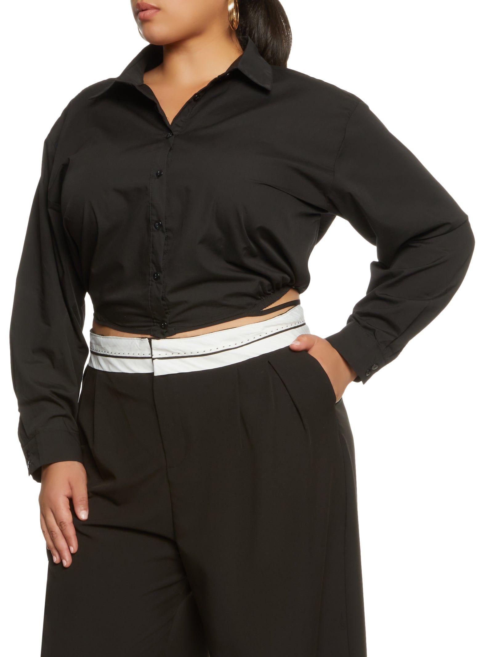 Plus Size Button Front Tie Hem Shirt sold by Rainbow