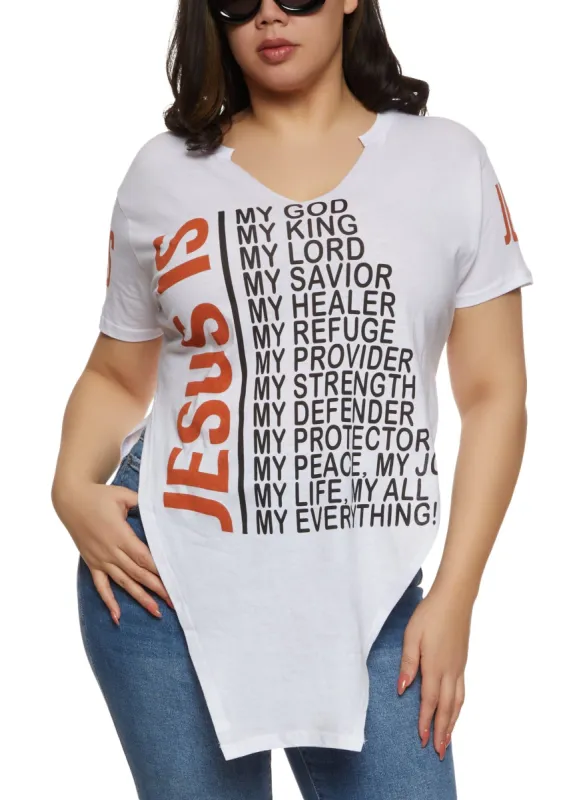 Plus Size Jesus Is My Everything Hanky Hem Graphic Tee sold by Rainbow