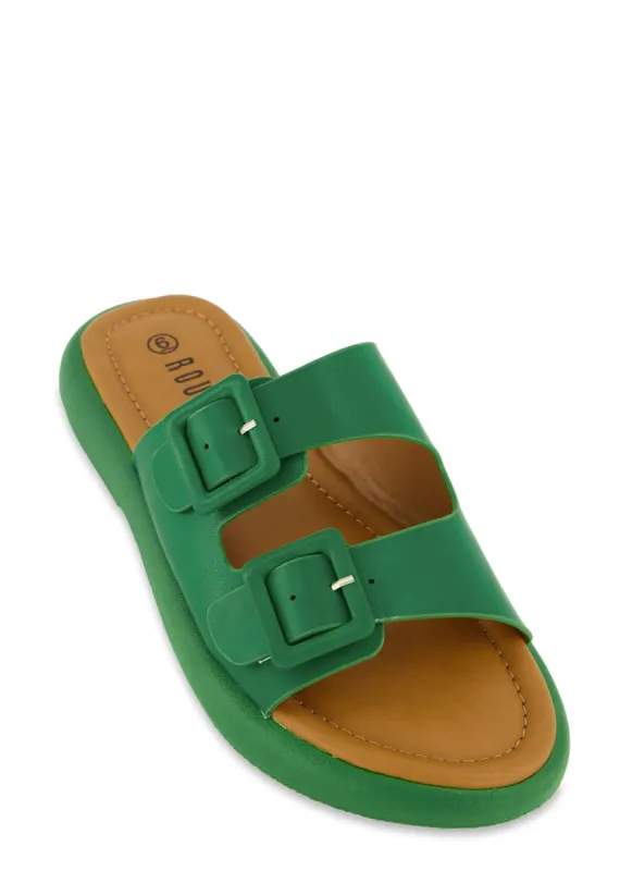 Solid Double Buckle Band Sandals sold by Rainbow