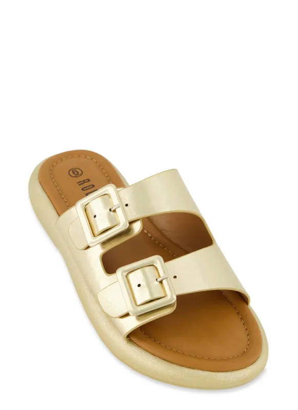 Solid Double Buckle Band Sandals sold by Rainbow