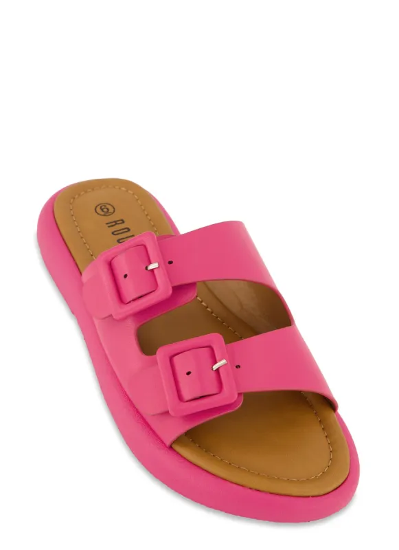 Solid Double Buckle Band Sandals sold by Rainbow