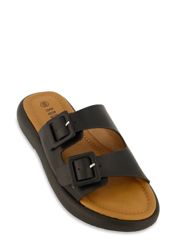 Solid Double Buckle Band Sandals sold by Rainbow