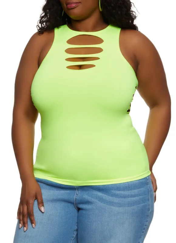 Plus Size Seamless Laser Cut High Neck Tank Top sold by Rainbow