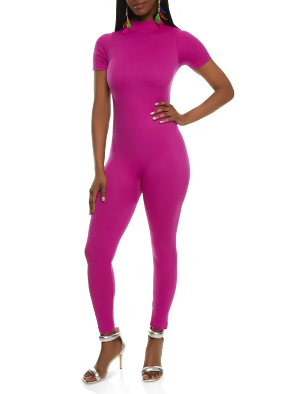 Seamless Short Sleeve Half Zip Catsuit sold by Rainbow