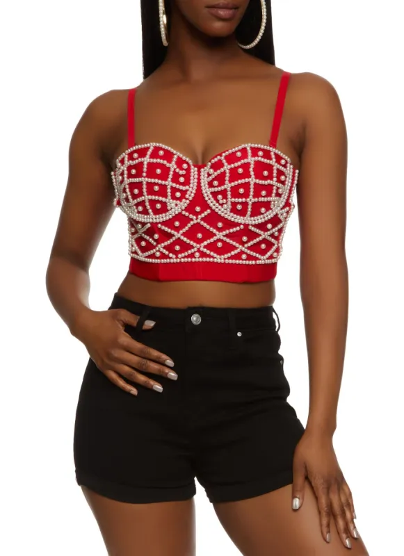 Faux Pearl Beaded Bustier Top sold by Rainbow