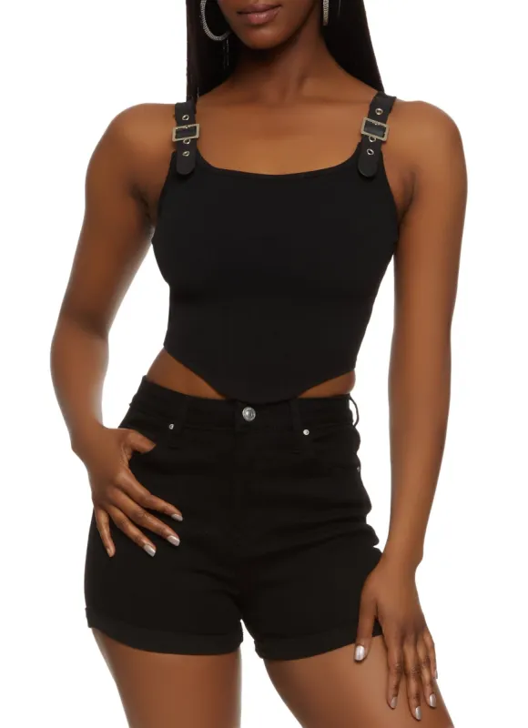 Buckle Strap Cropped Corset Tank Top sold by Rainbow