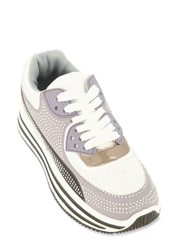 Color Block Rhinestone Platform Sneakers sold by Rainbow