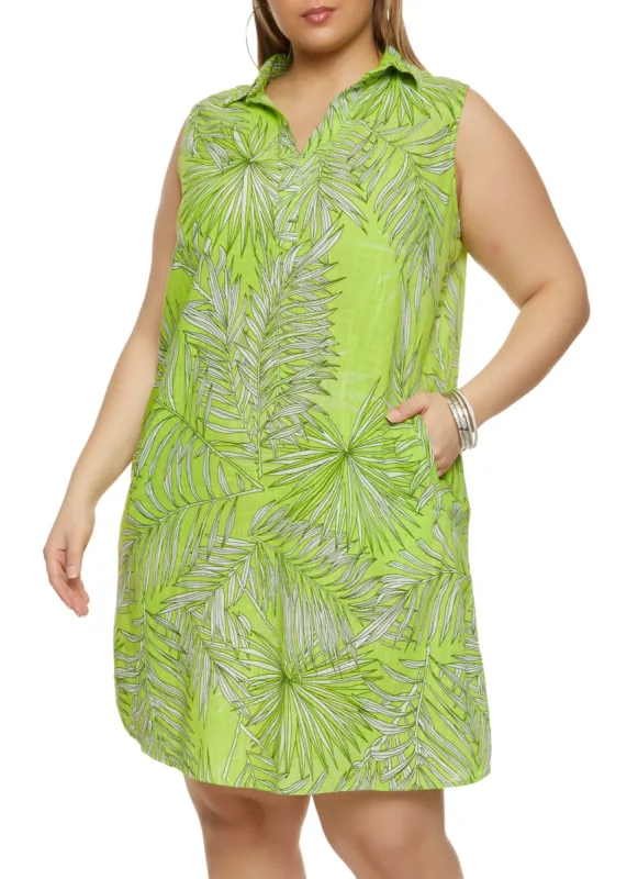 Plus Size Palm Tree Print Shift Dress sold by Rainbow
