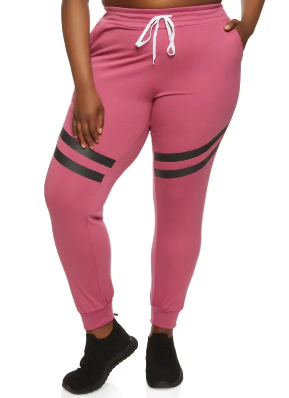 Plus Size Varsity Stripe Detail Drawstring Joggers sold by Rainbow
