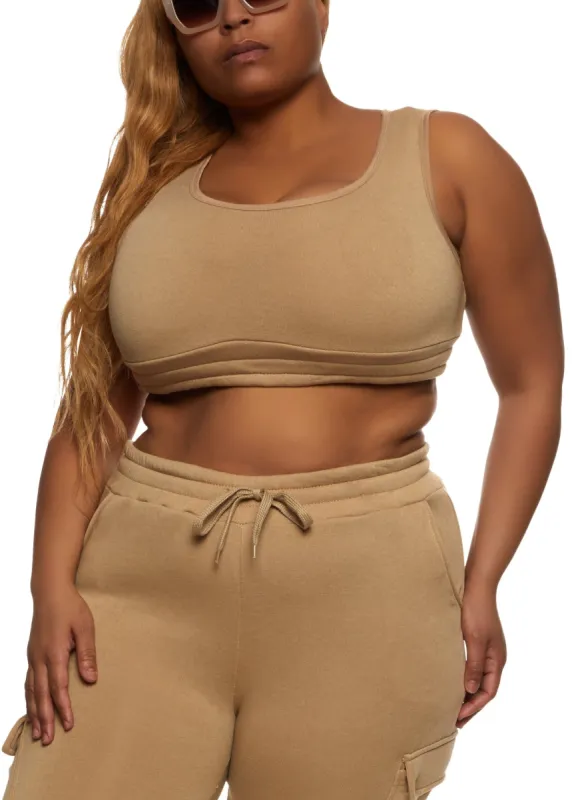 Plus Size Fleece Scoop Neck Cropped Tank Top sold by Rainbow