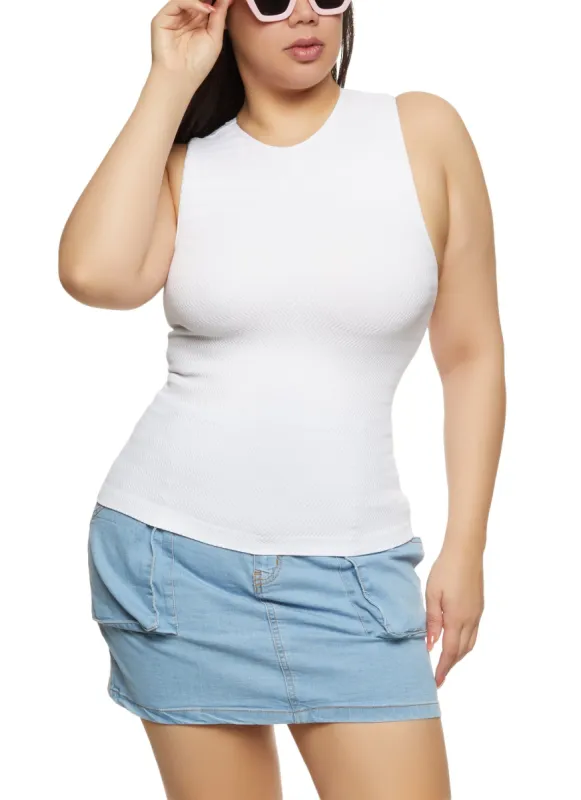 Plus Size Textured Knit Cropped Tank Top sold by Rainbow