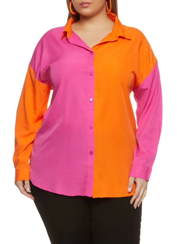 Plus Size Color Block Open Back Shirt sold by Rainbow