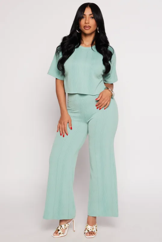 Rib Knit High Waisted Wide Leg Pants sold by Rainbow