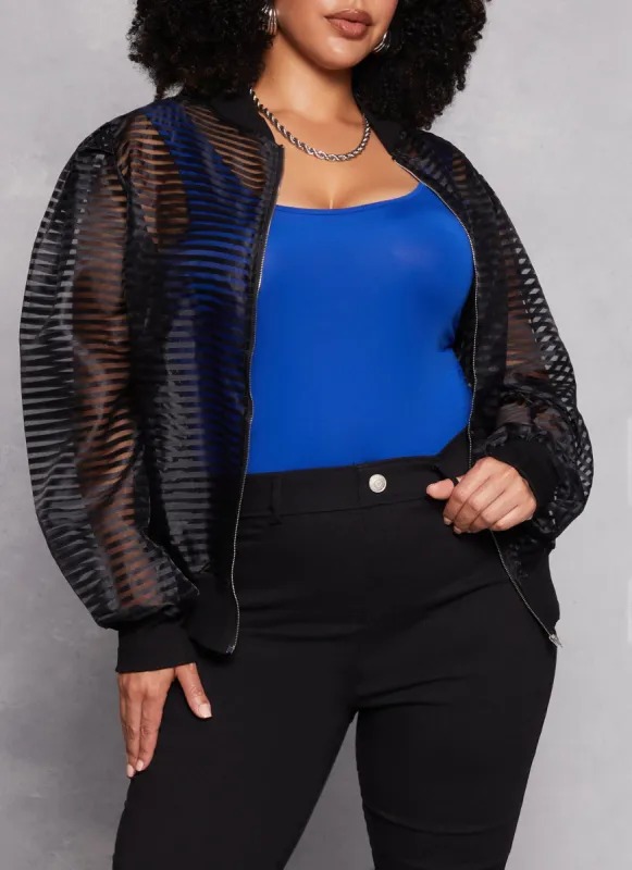 Plus Size Shadow Striped Organza Bomber Jacket sold by Rainbow