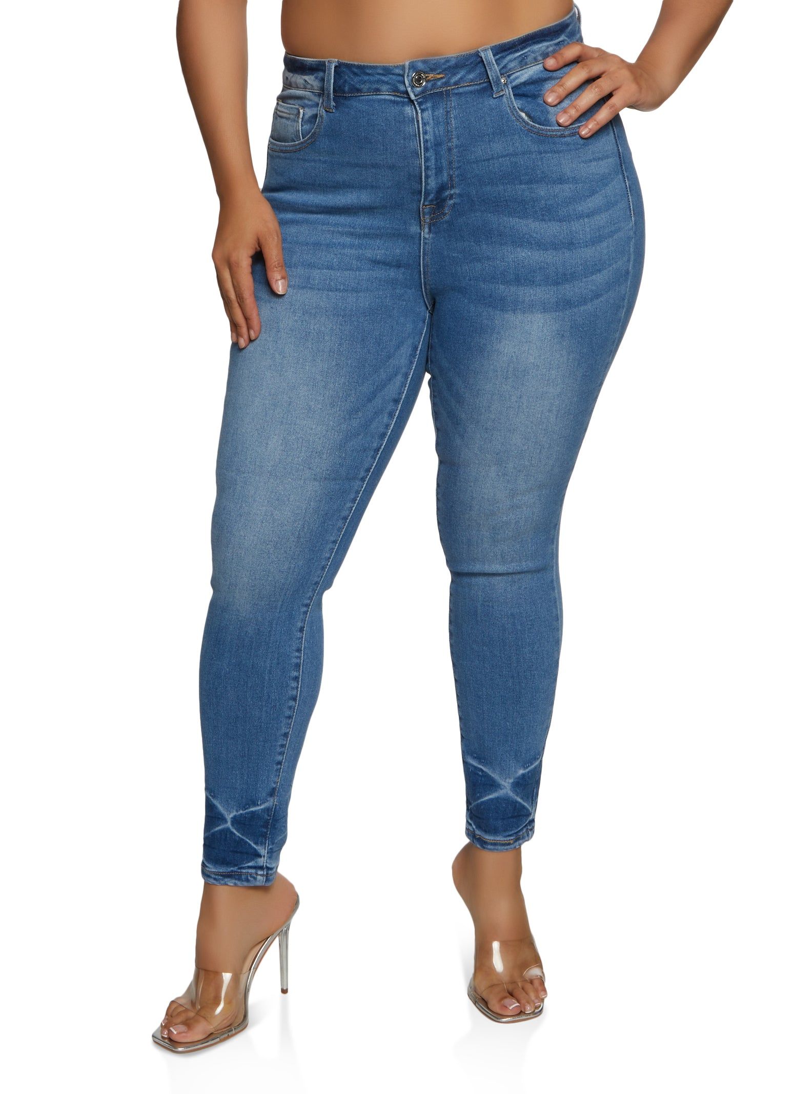Plus Size WAX High Waisted Whiskered Skinny Jeans sold by Rainbow