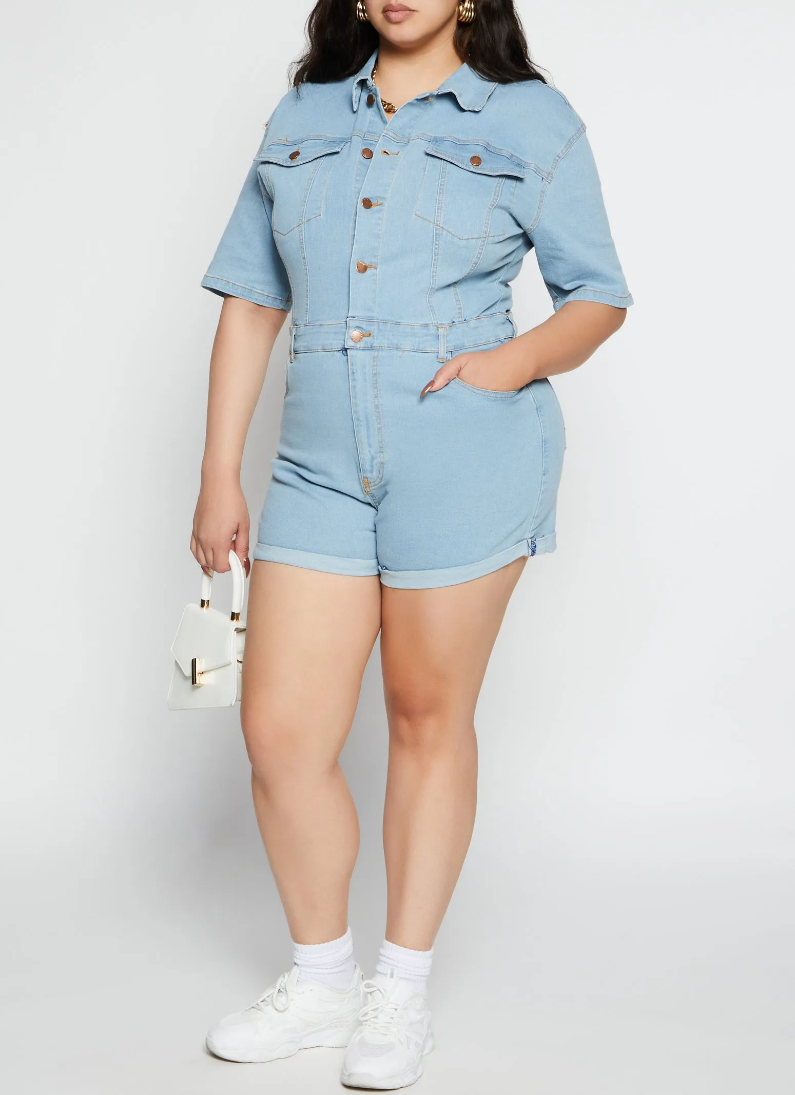 Plus Size Daisy Short Sleeve Denim Romper sold by Rainbow product image thumbnail 2