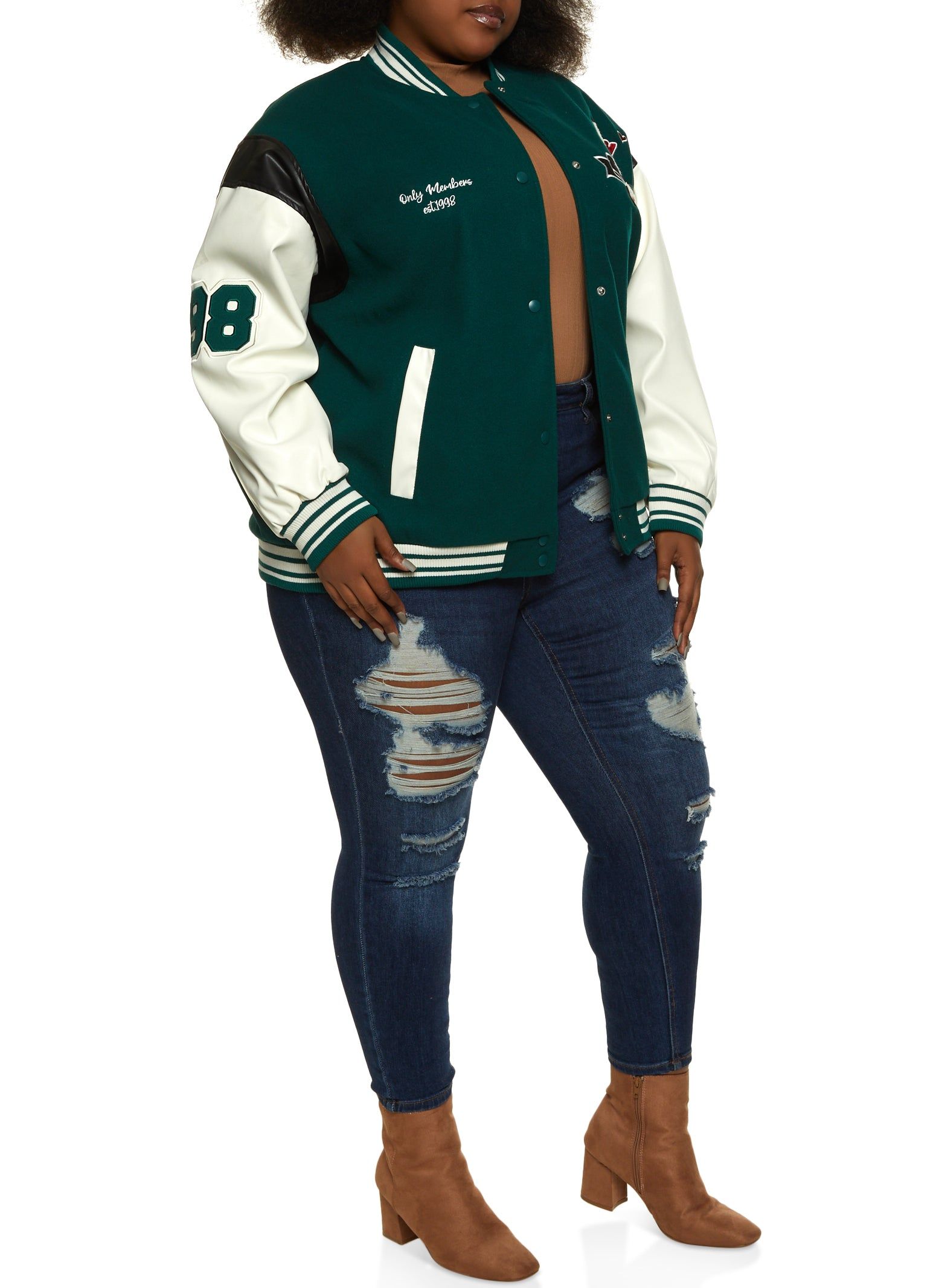 Plus Size Only Members Chenille Patch Varsity Bomber Jacket sold by Rainbow product image thumbnail 2