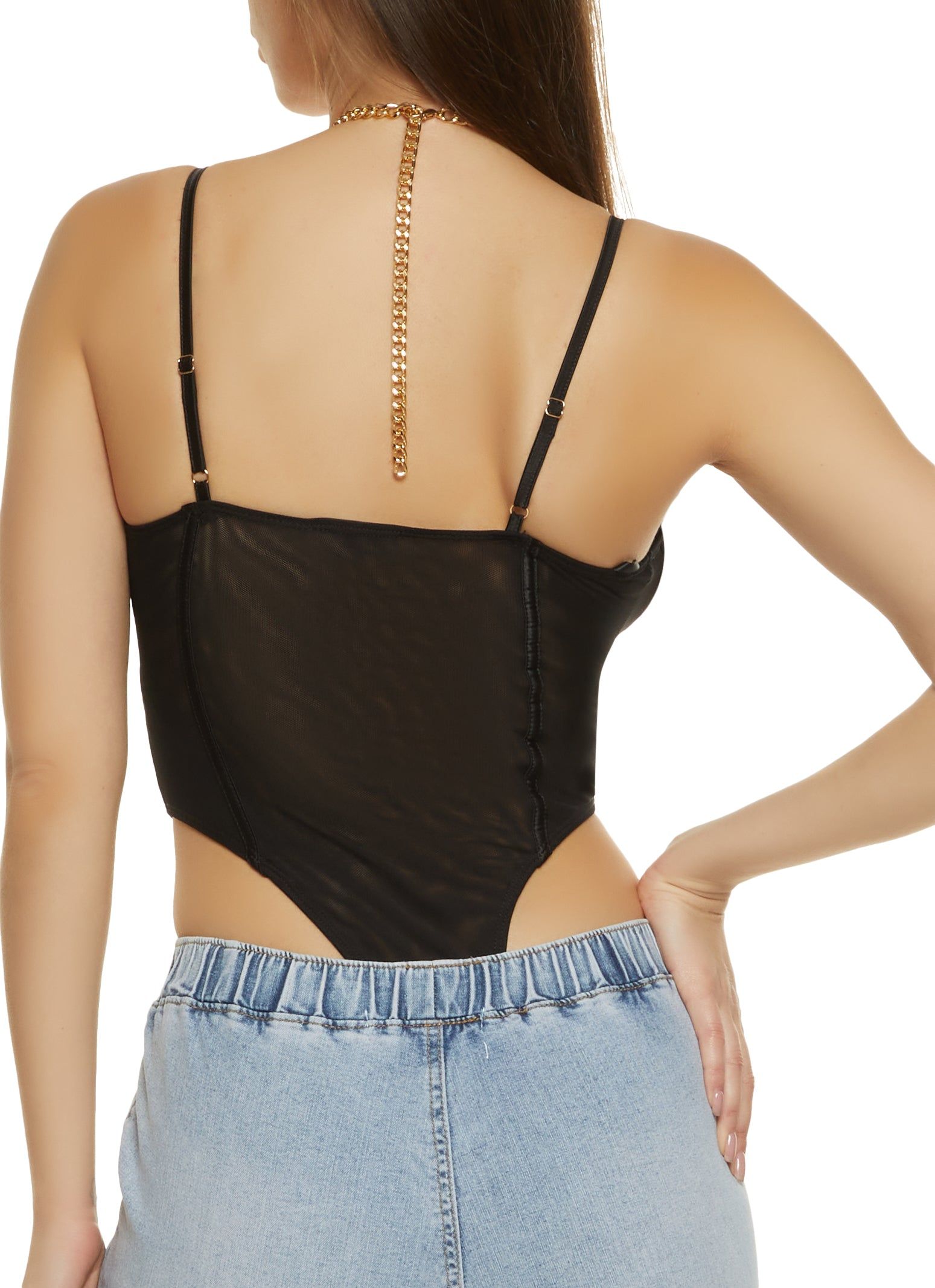 Necklace Detail Mesh Bustier Bodysuit sold by Rainbow product image thumbnail 3
