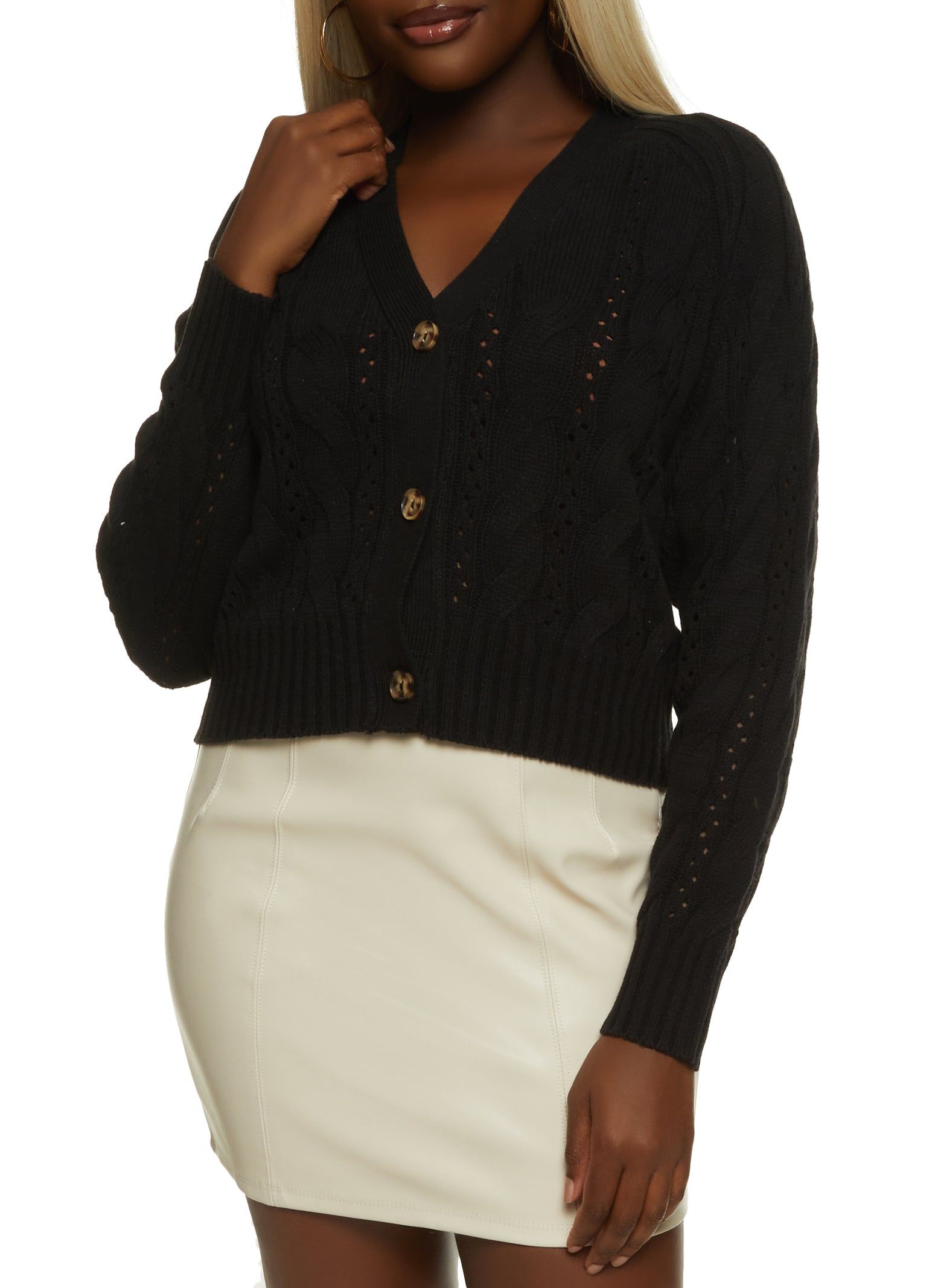 Cable Knit Pointelle Cardigan sold by Rainbow