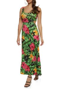 Tropical Floral Print Cut Out Maxi Dress sold by Rainbow