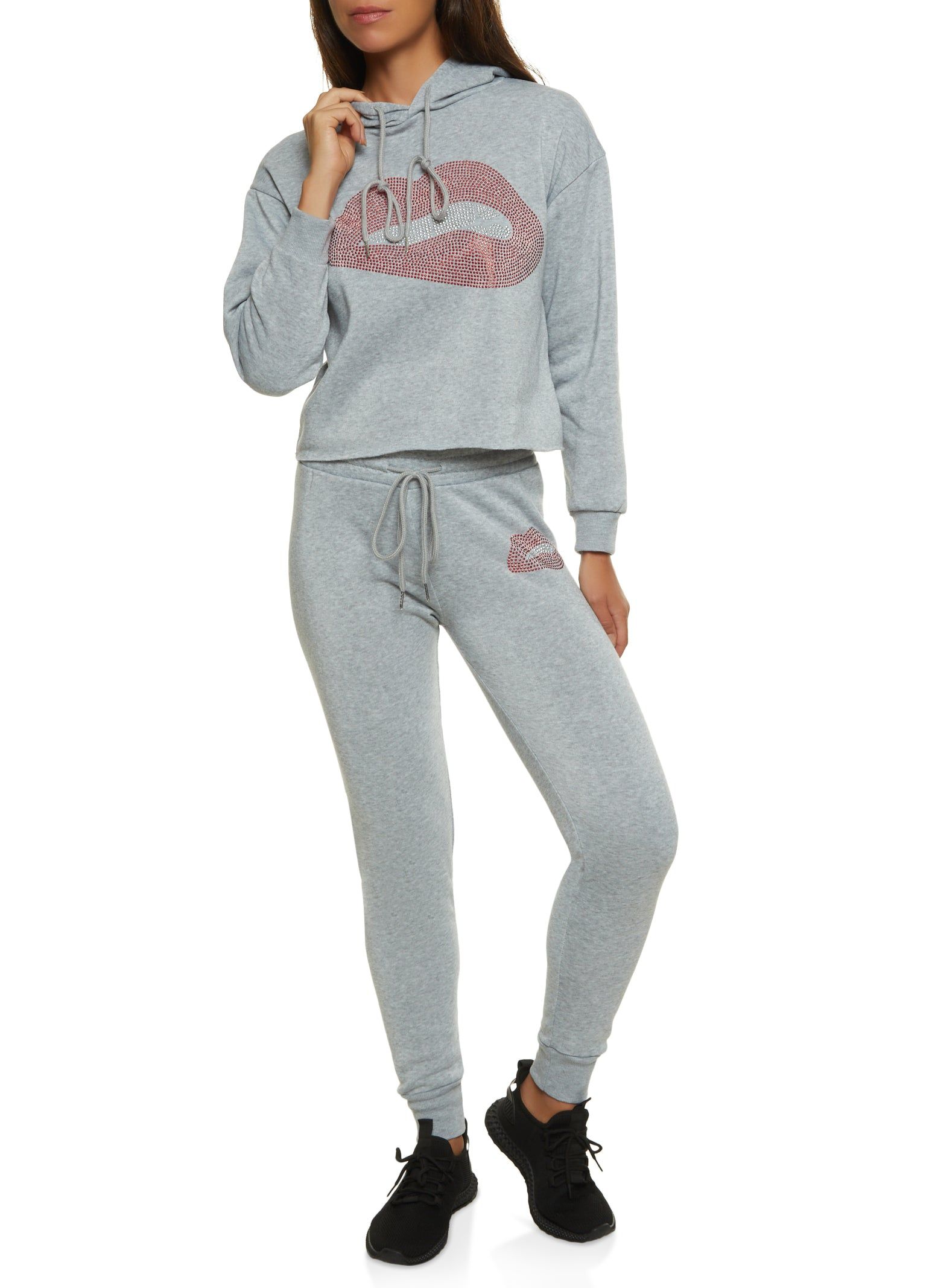 Rhinestone Studded Lip Graphic Hoodie sold by Rainbow product image thumbnail 2