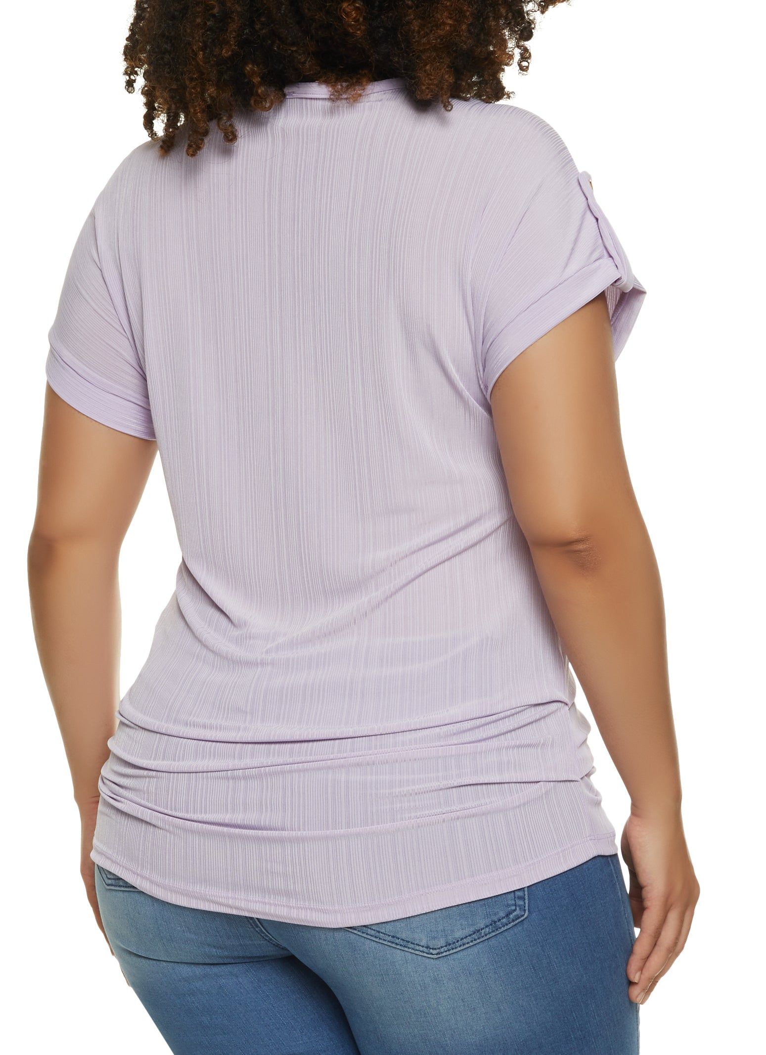 Plus Size Plisse Tabbed Sleeve Top with Necklace sold by Rainbow product image thumbnail 2