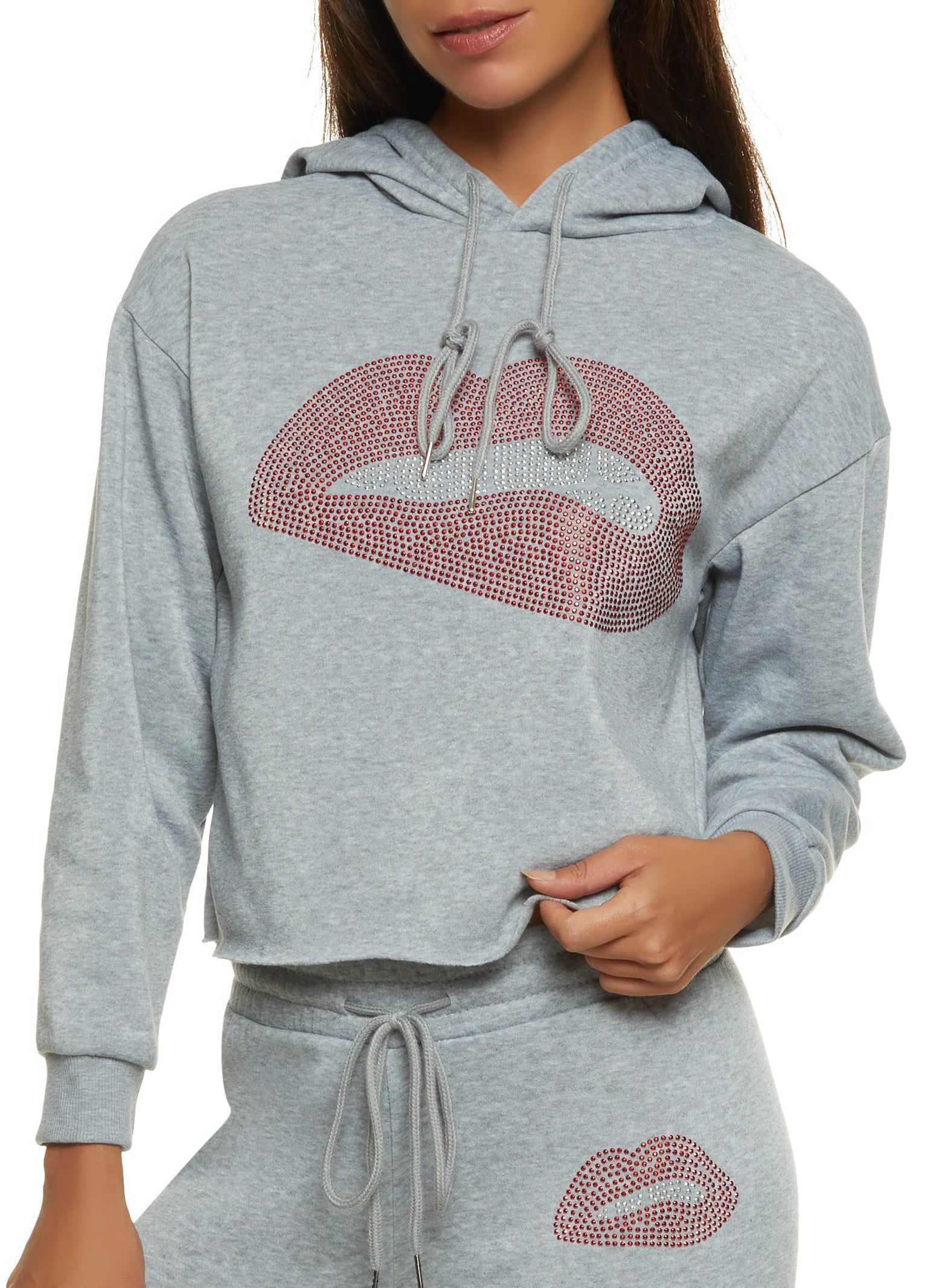 Rhinestone Studded Lip Graphic Hoodie sold by Rainbow