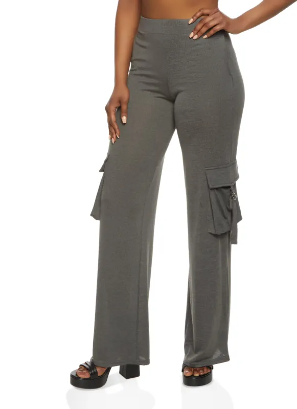 Daisy Brushed Knit Wide Leg Cargo Pocket Pants sold by Rainbow