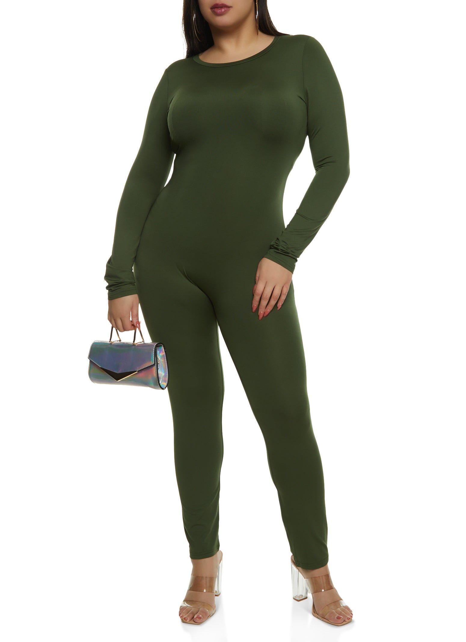 Plus Size Daisy Long Sleeve Crew Neck Catsuit sold by Rainbow