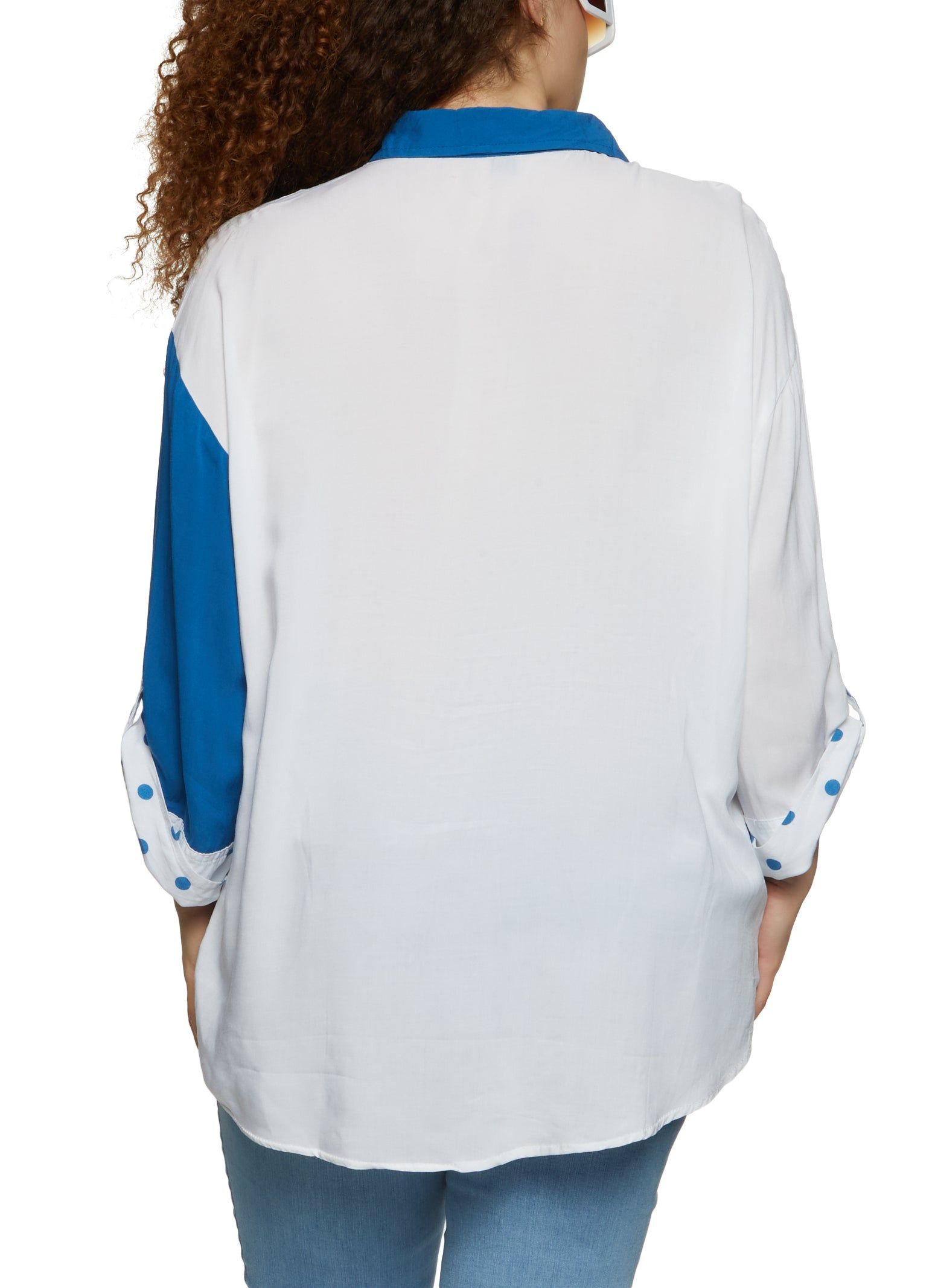 Plus Size Color Block Polka Dot Button Front Shirt sold by Rainbow product image thumbnail 2