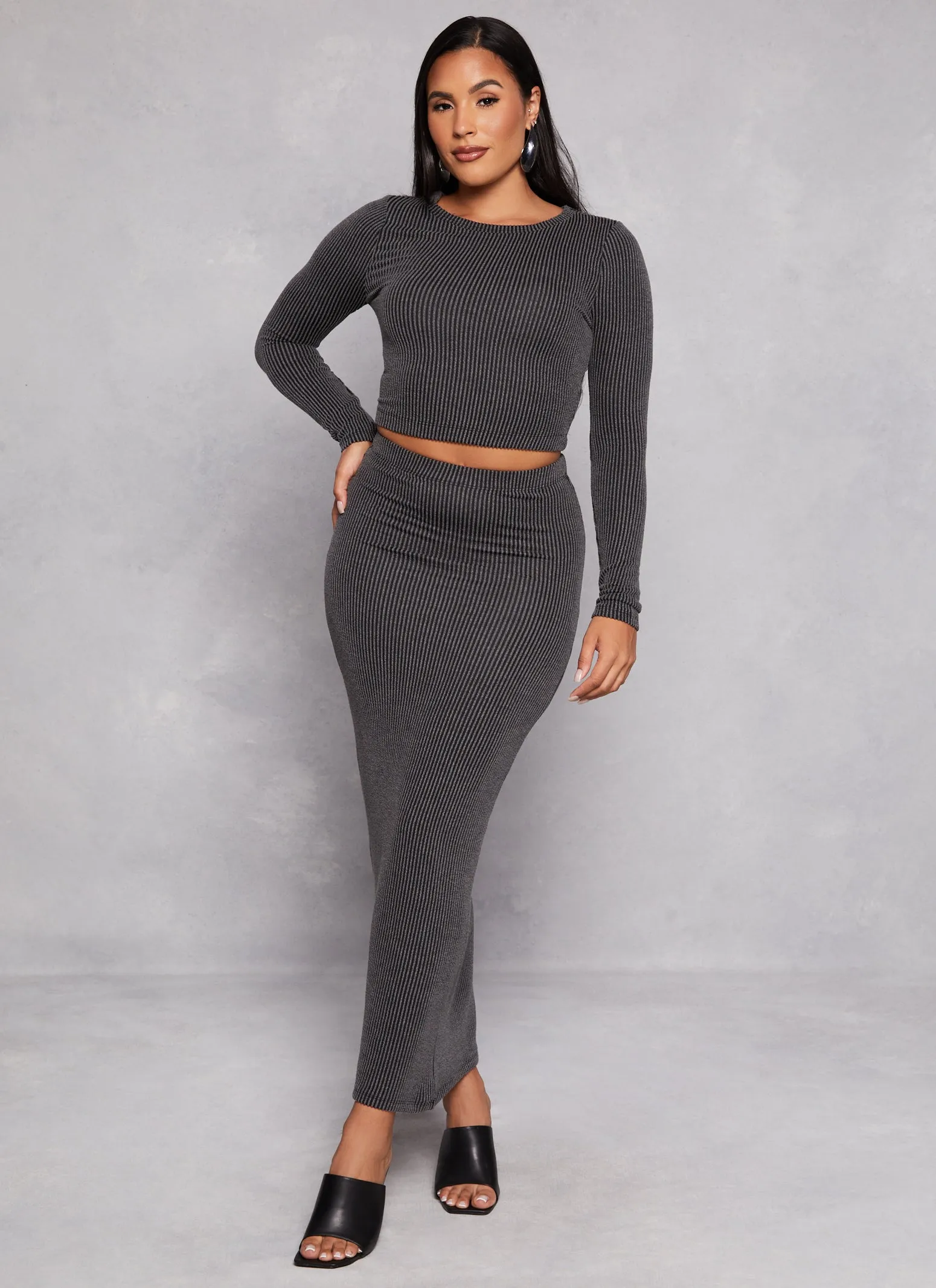 Almost Famous Ribbed Knit Long Sleeve Crop Top sold by Rainbow product image thumbnail 2