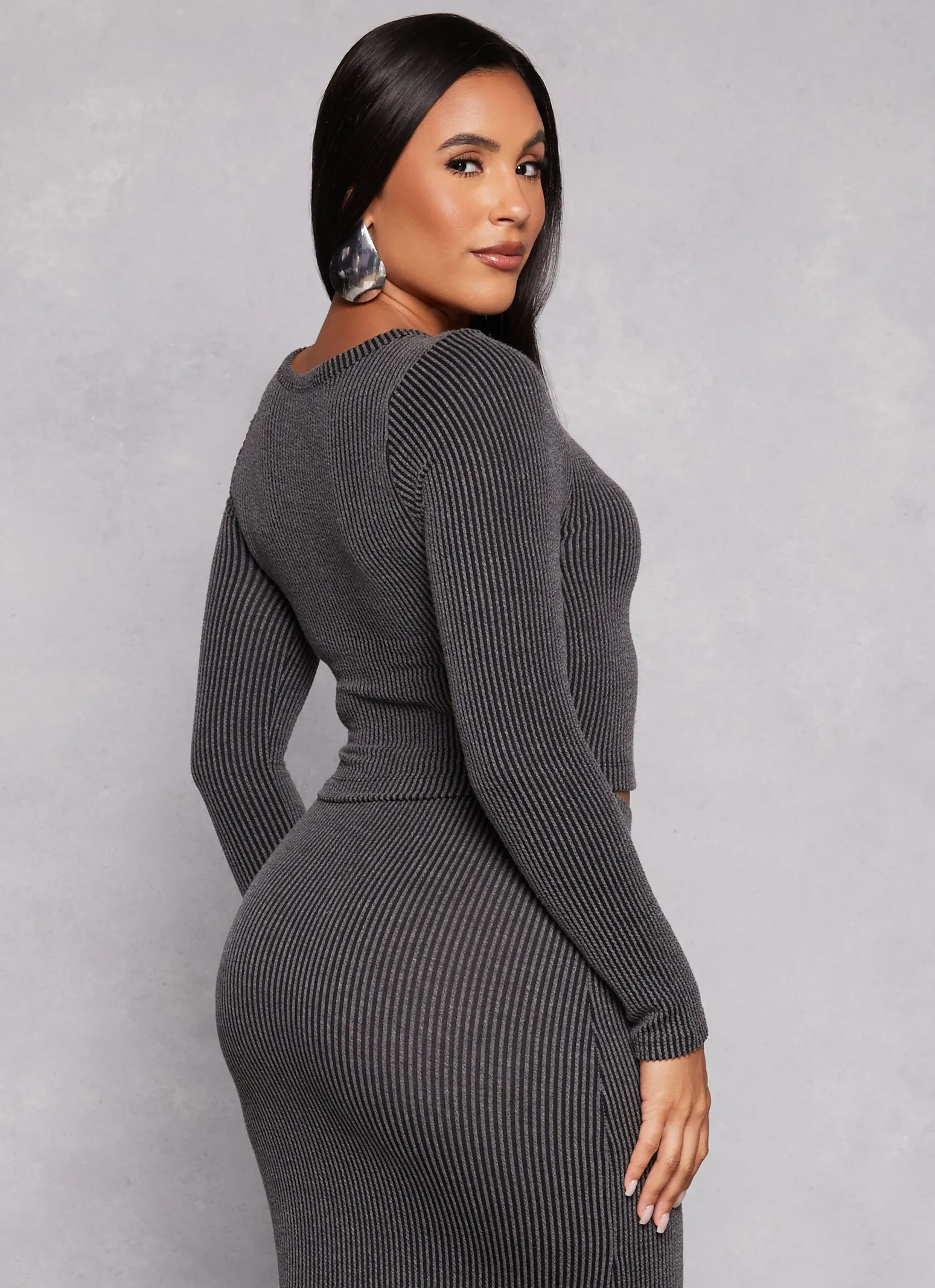 Almost Famous Ribbed Knit Long Sleeve Crop Top sold by Rainbow product image thumbnail 3