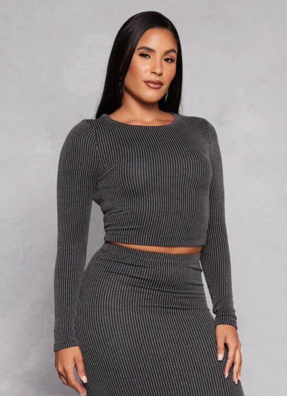 Almost Famous Ribbed Knit Long Sleeve Crop Top sold by Rainbow