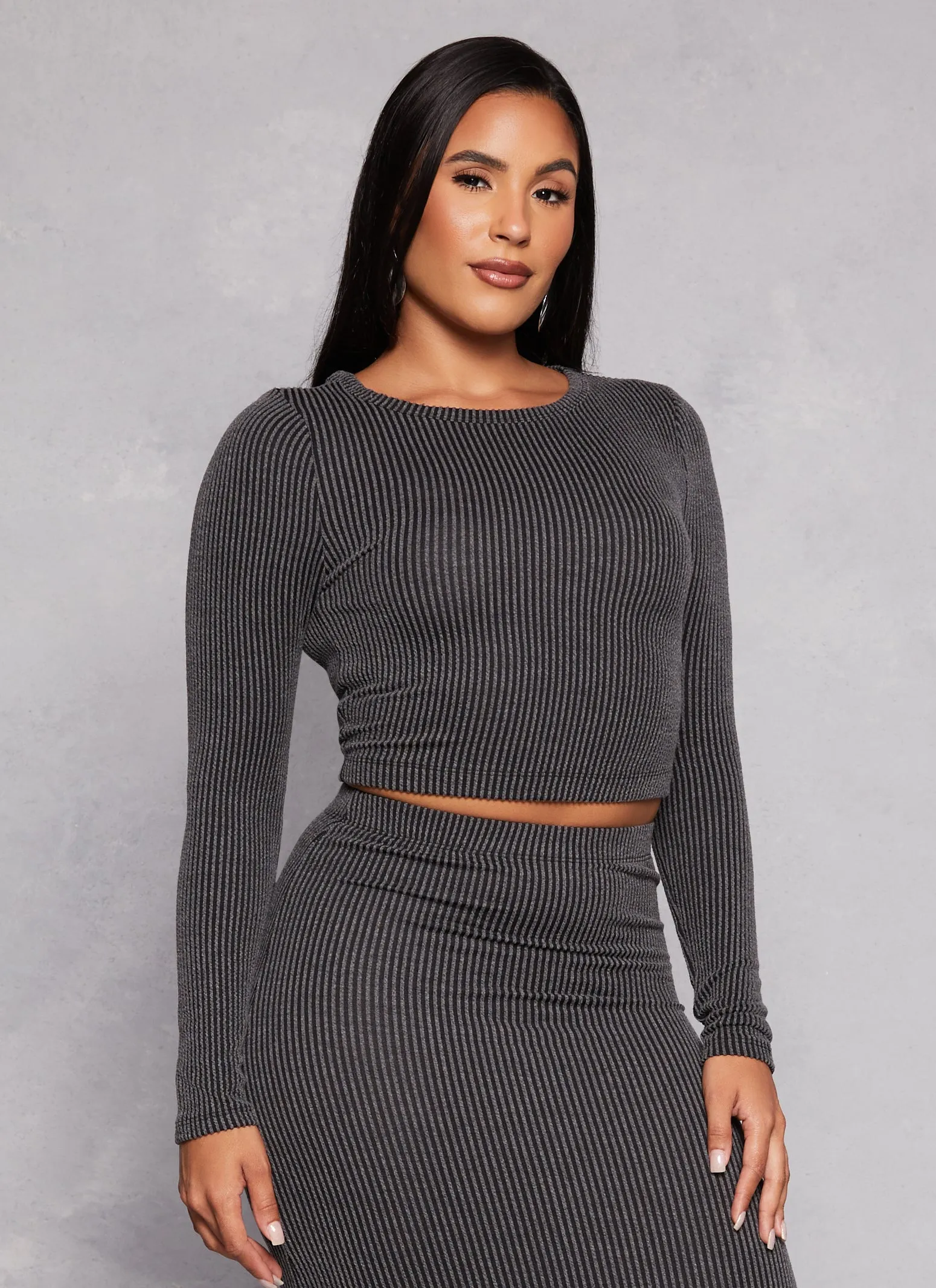 Almost Famous Ribbed Knit Long Sleeve Crop Top sold by Rainbow