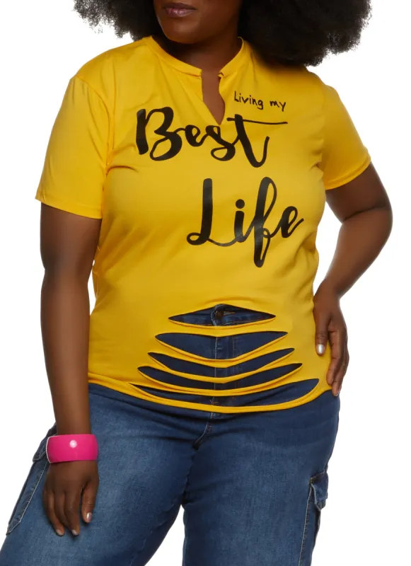 Plus Size Living My Best Life Laser Cut Graphic Tee sold by Rainbow