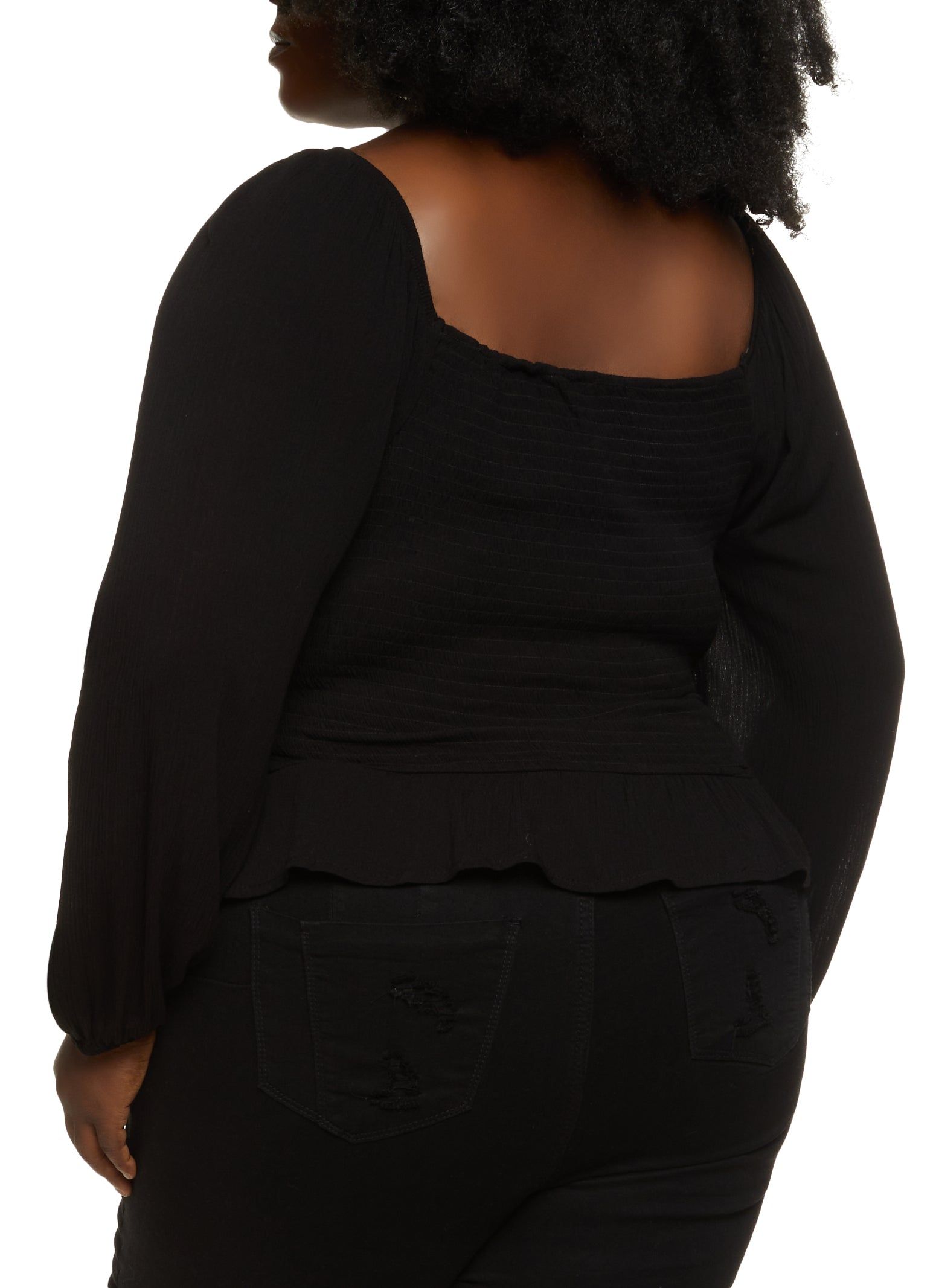 Plus Size Solid Smocked Peasant Top sold by Rainbow product image thumbnail 2