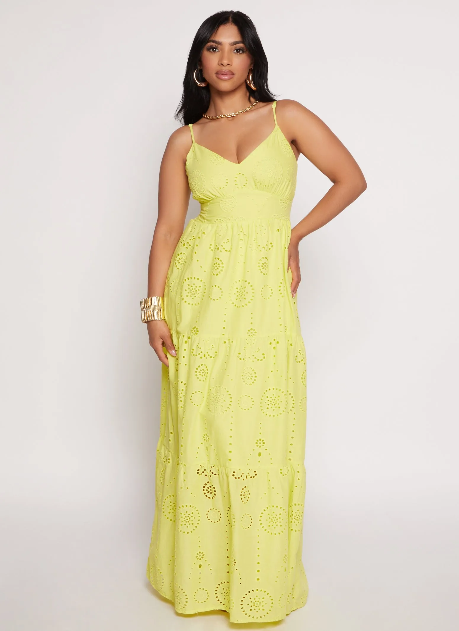 Eyelet Tie Back Tiered Maxi Dress sold by Rainbow