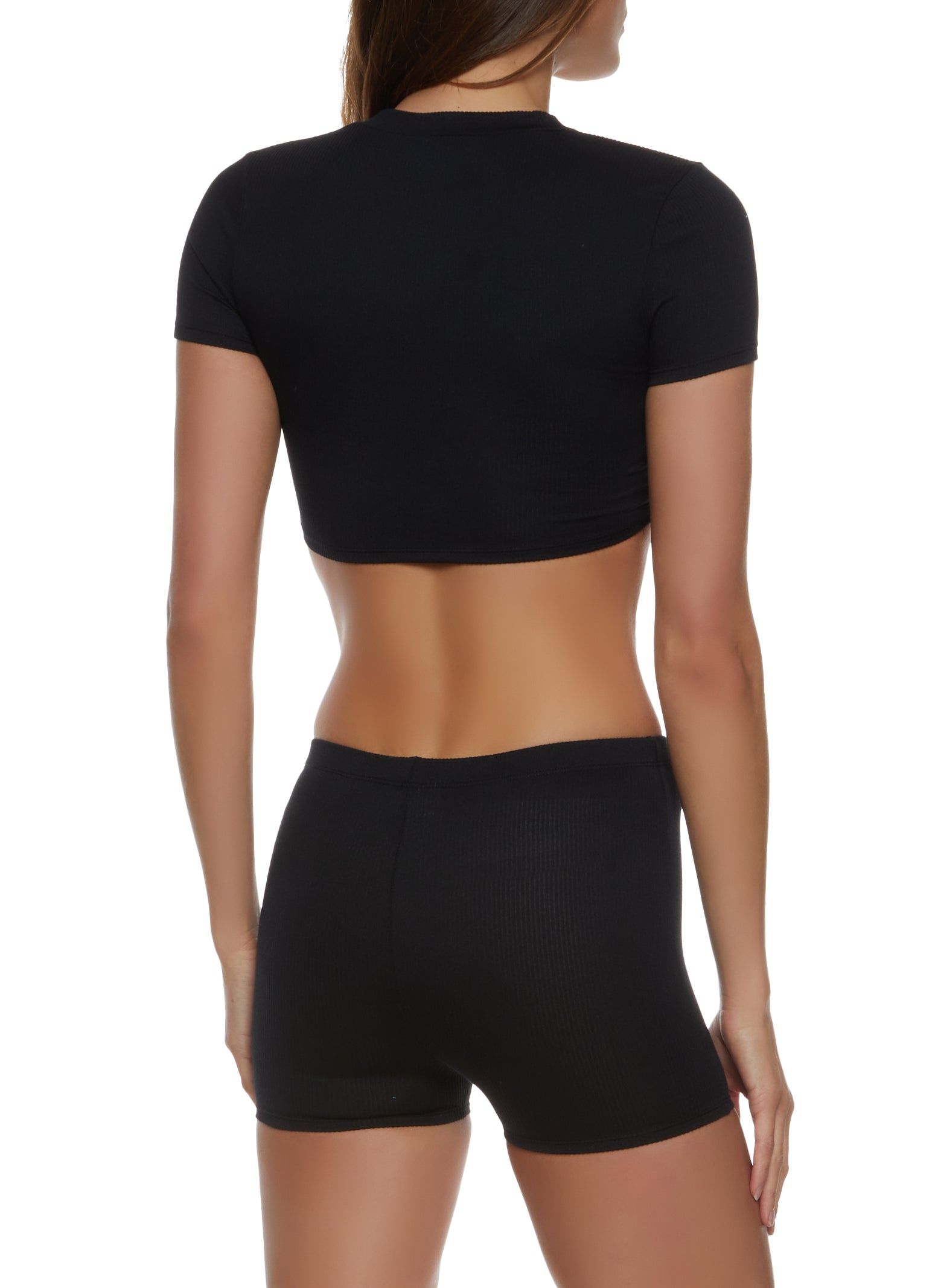 Ribbed Knot Front Crop Top and Shorts Set sold by Rainbow product image thumbnail 2