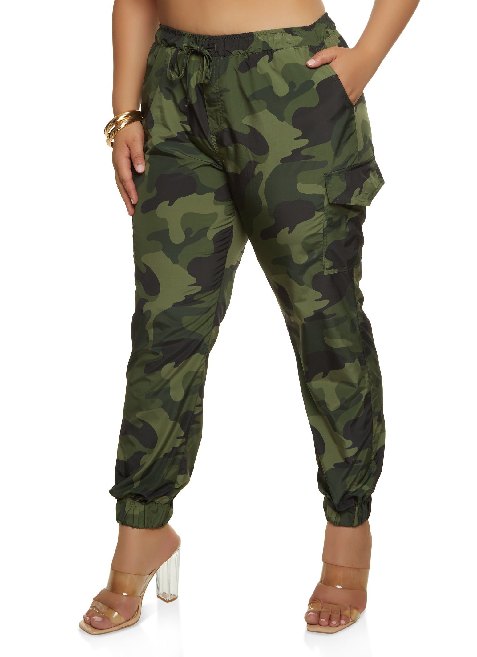 Plus Size Nylon Camo Cargo Joggers sold by Rainbow