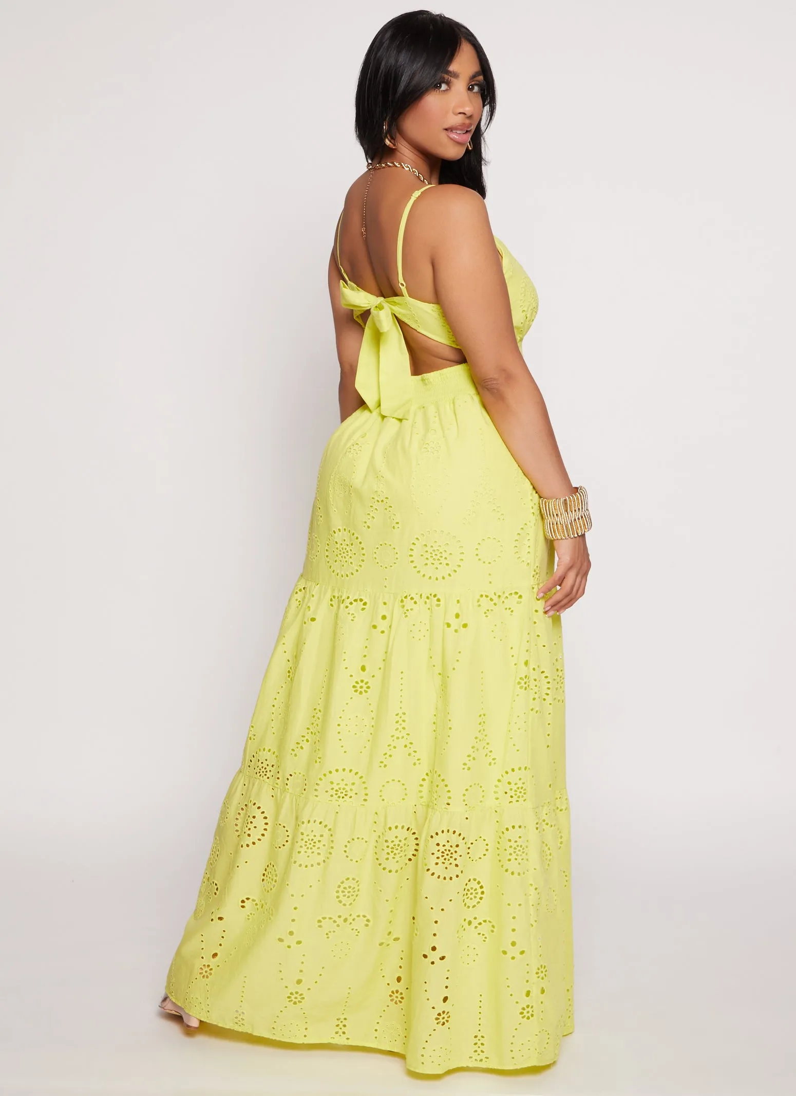 Eyelet Tie Back Tiered Maxi Dress sold by Rainbow product image thumbnail 3
